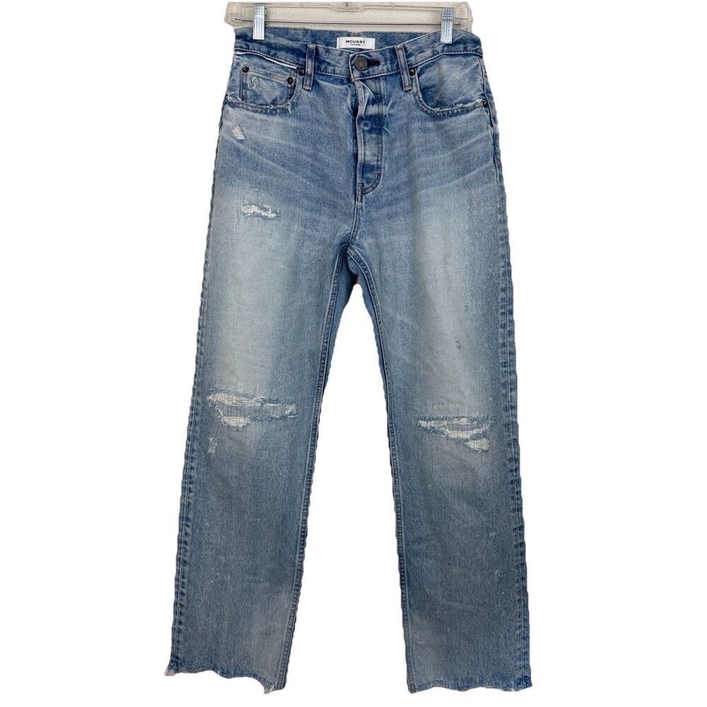 Moussy Vintage Jeans Women Japanese Howa Distressed Sz 28 Light Wash Button Fly